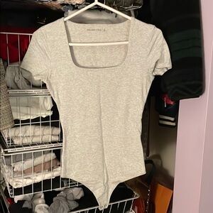 Abercrombie & Fitch Women's Soft A&F Heather Grey Squareneck Bodysuit Top